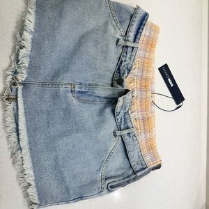 Fashion Nova Light Blue and Beige Mini Skirt